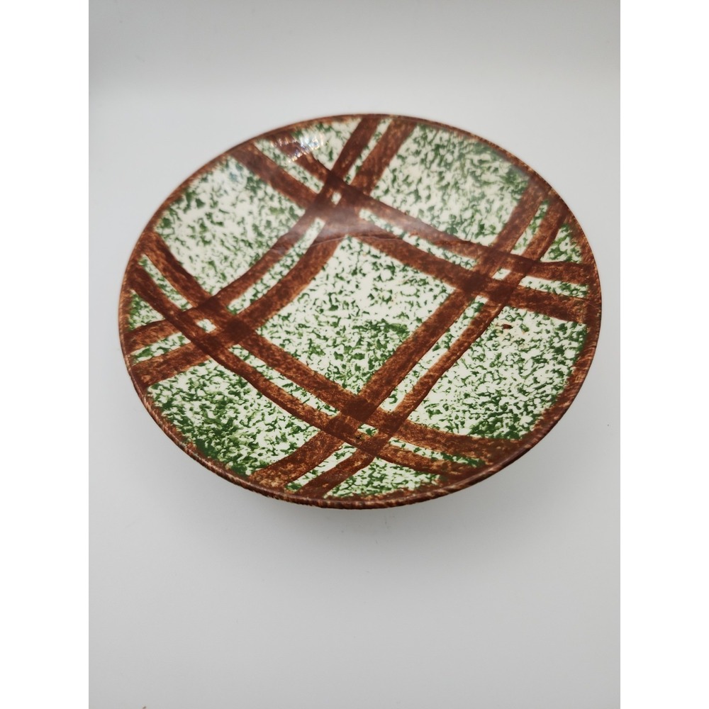 Blue Ridge Single Saucer Plate 6" Green with Brown Plaid Stripes